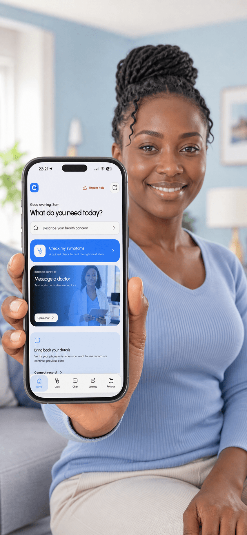 A person holding a phone with the CherryHealth care app open